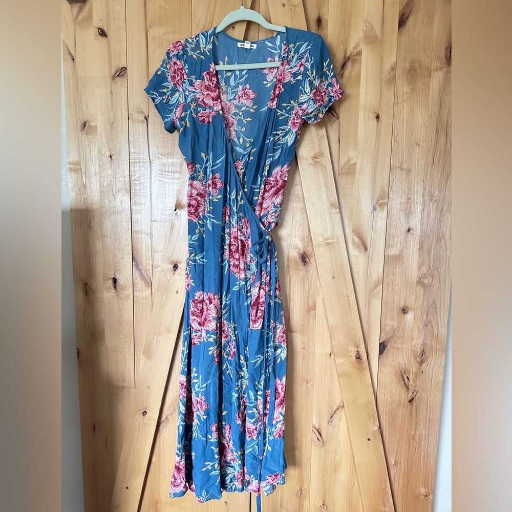 Floral Blue Wrap Dress
